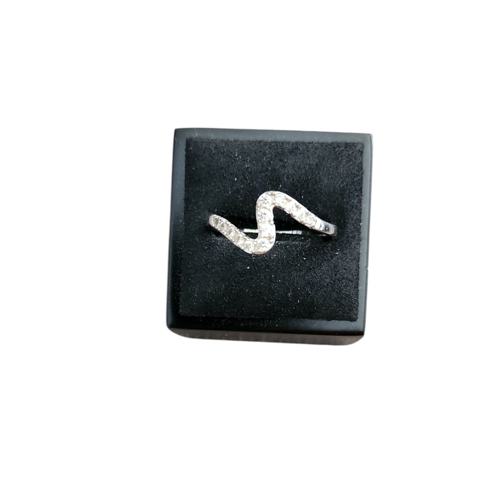 Size 9 Silver Toned S-Shaped Pavé Ring